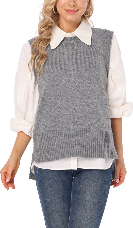 Dilgul Women's Basic Round Neck Sleeveless High Low Pullover Knit Vest  Sweater Grey XX-Large - ShopStyle