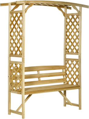 Red Barrel Studio Patio Garden Bench Arbor Arch With Pergola And 2 Trellises 3 Seat Natural Wooden Outdoor Bench
