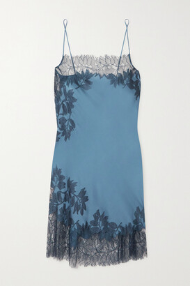 Carine Gilson Chantilly Lace-trimmed Silk-charmeuse Chemise