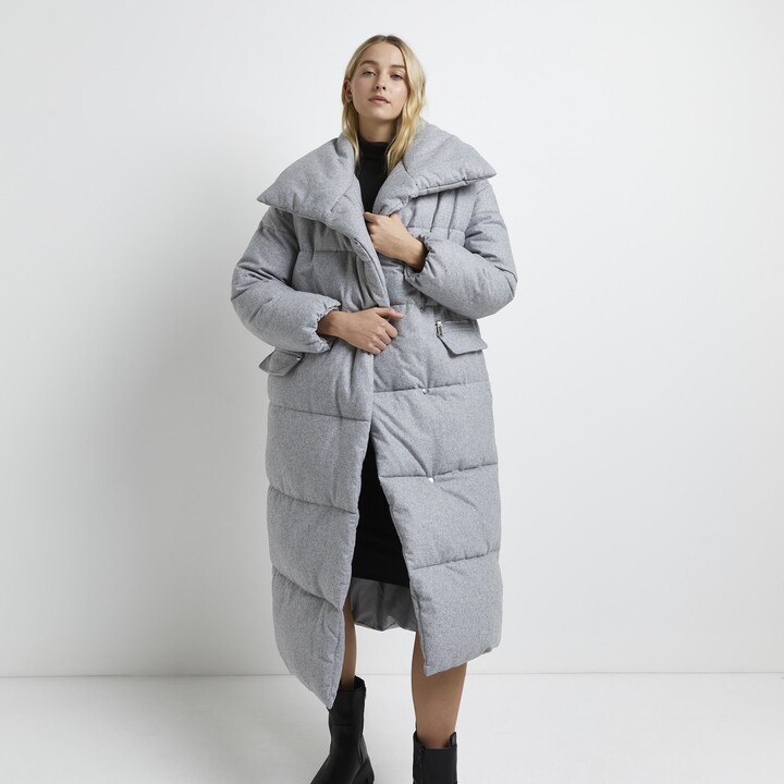 River Island Womens Grey Longline Puffer Coat ShopStyle