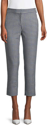 Gingham Suiting Cropped Straight-Leg Pants