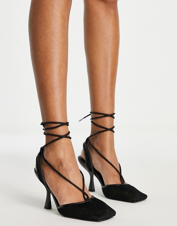 Topshop Flash mesh ankle tie shoes in black - ShopStyle Heels