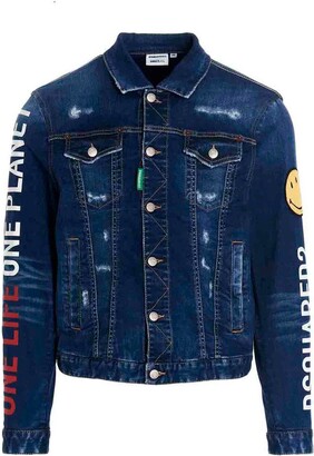 DSQUARED2 Distressed Smiley Patch Denim Jacket