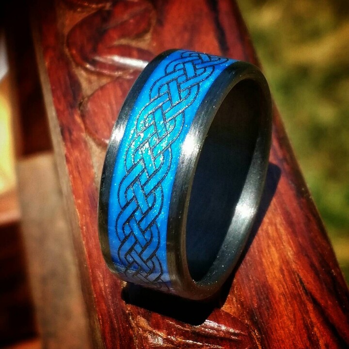 Blue Celtic Weave Carbon Fiber Ring Lightweight Comfort Fit