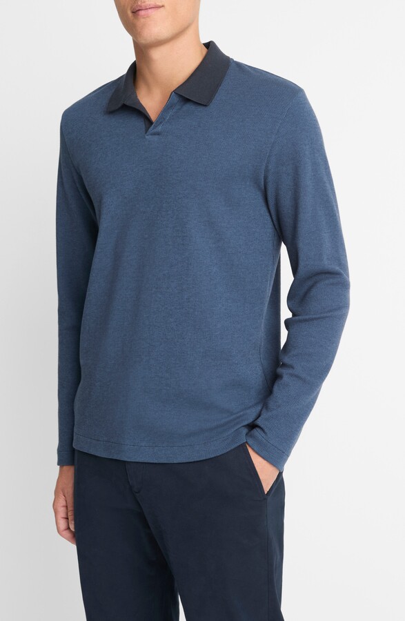 Vince Bi-Color Rib Johnny Collar Long Sleeve Polo