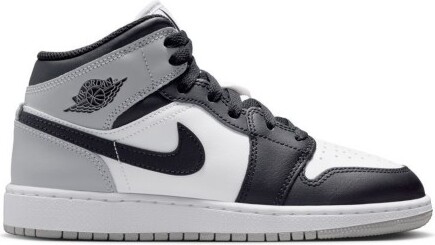 Kids' Air Jordan 1 Mid Sneakers Big 5 Regular White/Black/Light Smoke Grey