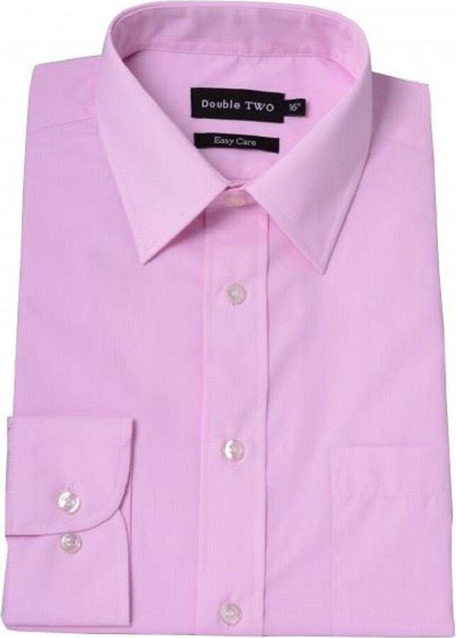 Double Two Mens Classic Cotton Blend Long Sleeved Shirt (3300) in Pink ...