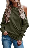 Thumbnail for your product : Ecrocoo Womens Off Shoulder Sweatshirt Casual Long Sleeve Knit Blouses Winter Loose Soft Solid Color Tops