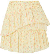Thumbnail for your product : LoveShackFancy Genevieve Tulle-trimmed Floral-print Cotton Mini Skirt - Pastel yellow