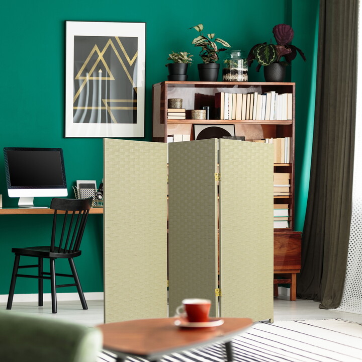 Oriental Furniture 4 ft. Tall Color Dyed Fiber Weave Panel Screen Room Divider - Cream - 3 Panel