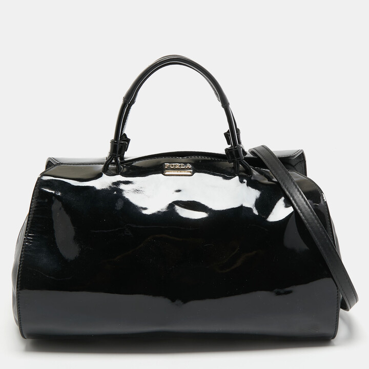 Furla Black Patent Leather Zip Satchel ShopStyle