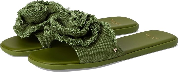 Kate Spade Flourish Canvas Flat Sandals Women's Wedge Shoes Jungle Vine : 8.5 B - Medium, Textile