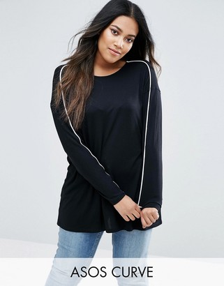 ASOS Curve CURVE Top in Slouchy Rib with Piping Detail