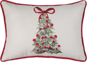Transpac Festive Fabric Lumbar Pillow with Holiday Tree Design - Cozy Throw Pillow for Christmas Decor - Indoor Decoration Perfect for Gift Giving and Hostess