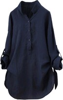 Thumbnail for your product : Lazzboy Womens Blouse Long Sleeve Cotton Solid Stand Collar Loose Oversized Button Shirt Tunic Tops(4XL(20)