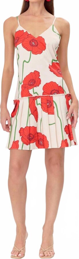 Adelyn Rae Camila Rose Print Pleated Mini Dress In Cream/red