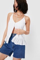 Thumbnail for your product : Nasty Gal Womens V Neck Ruffle Hem Button Down Cami Top - White - S