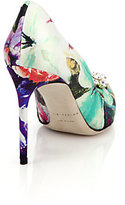 Thumbnail for your product : Brian Atwood Janne Bejeweled Floral-Print Silk Pumps