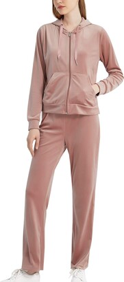 Totatuit Tracksuit Sets Womens Velour Sweatsuit Casual Loungwear 2 Piece Jogging Suits Velvet Pullover Solid Casual Sets 