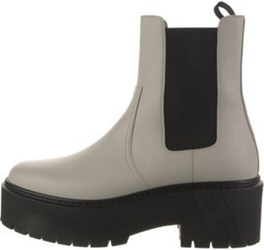 Hermes Harrow Ankle Chelsea Boots White Leather Round-Toes Platform Includes Box & Dust Bag Designer