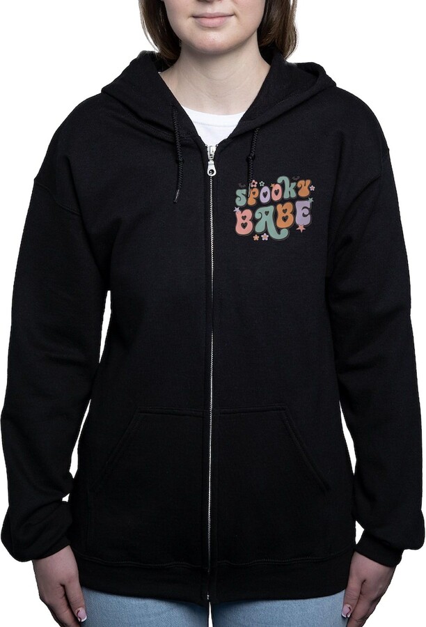 CafePress Spooky Baby Groovy Retro Typography Sweatshirt Women's Zip-up Hooded Sweatshirt Black
