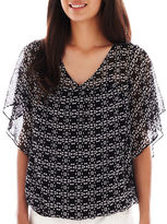 Thumbnail for your product : JCPenney a.n.a Flutter-Sleeve V-Neck Blouse - Petite