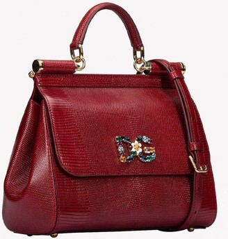 Dolce & Gabbana Medium Sicily Leather Top Handle Bag with Crystal