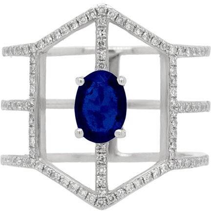 Diana M Fine Jewelry 14K 1.25 Ct. Tw. Diamond & Sapphire Half-Eternity Ring