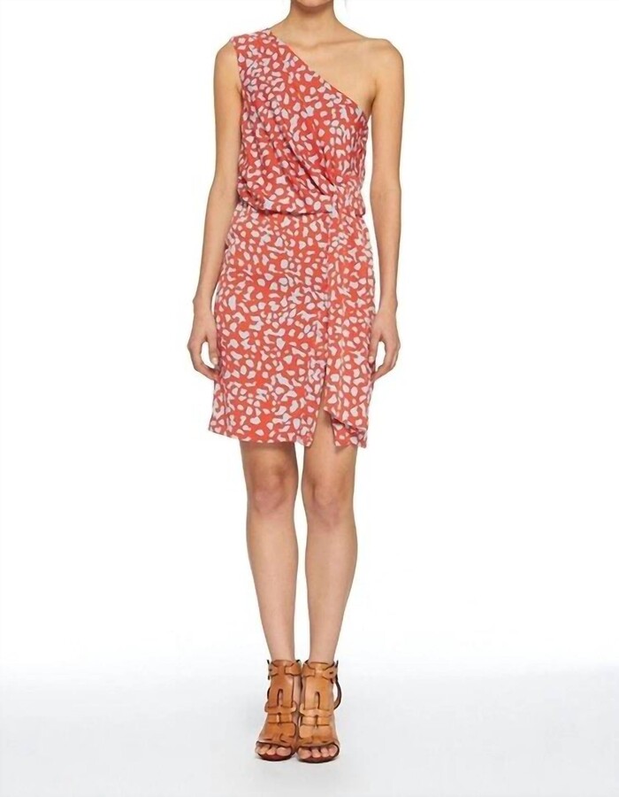 Diane von Furstenberg Agatha Silk One Shoulder Faux Wrap Dress In Popcorn Multi