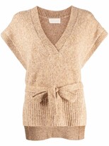 Thumbnail for your product : Mes Demoiselles V-neck wool-blend tie-waist jumper