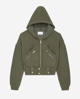 Thumbnail for your product : The Kooples Hooded khaki sweatshirt with zipped pockets