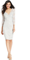 Thumbnail for your product : Marina Three-Quarter-Sleeve Tiered Lace Dress