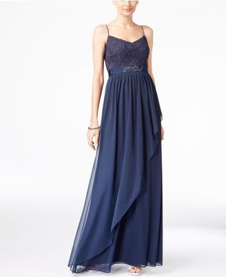 Adrianna Papell Spaghetti-Strap Lace Gown