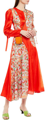 REJINA PYO Tanika Patchwork-effect Woven And Printed Satin-twill Midi Dress