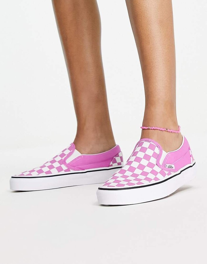 light pink checkered slip on vans