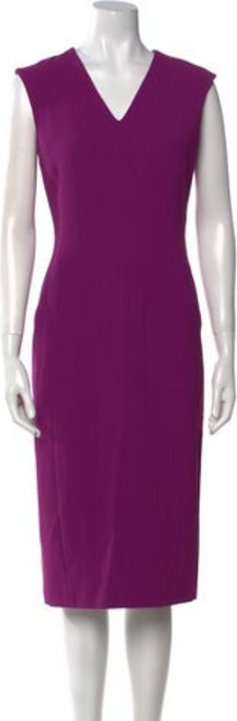 Studio Max Mara Virgin Wool Sheath Dress Purple Sleeveless with V-Neck Concealed Zip Closure at Back