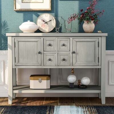 Light Gray and Green PBPKING Sideboard Buffet Storage Cabinet Modern Farmhouse Buffet Sideboard Kitchen Storage Cabinet for Living Room 