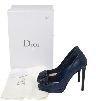 Christian Dior Blue Leather Peep Toe Pumps Size 37