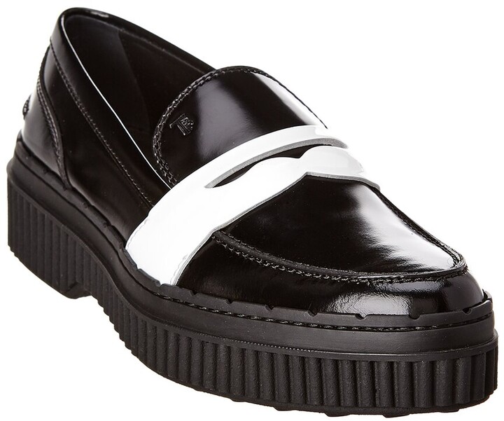 black patent penny loafers