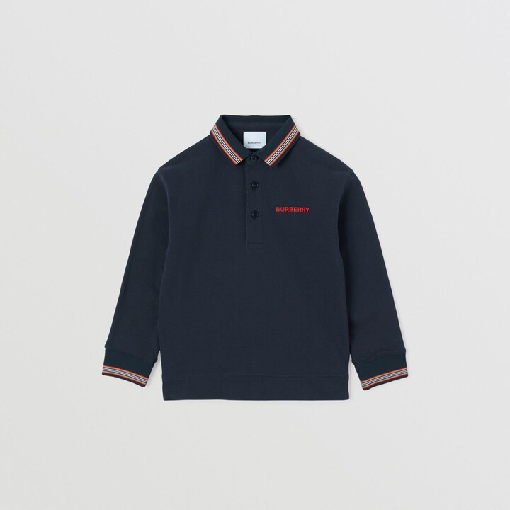 Burberry Childrens Long-sleeve Icon Stripe Detail Cotton Piqué Polo Shirt  Size: 10Y - ShopStyle