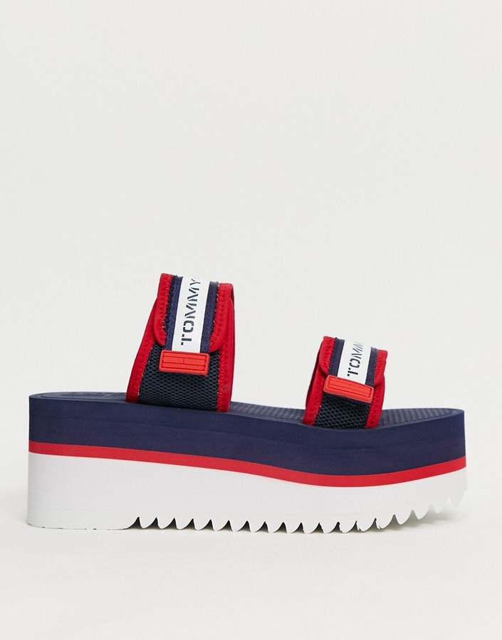 Tommy Hilfiger chunky tape sandals in navy - ShopStyle