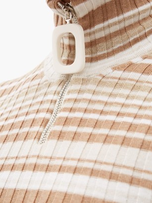J.W.Anderson Zipped Roll-neck Striped Wool Sweater - Beige Multi
