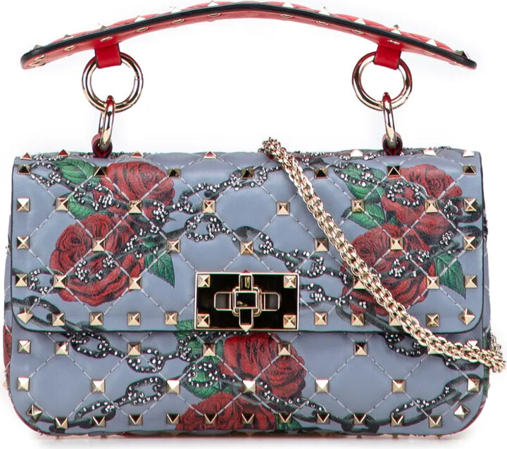 Valentino Garavani Pre-Owned 2000-2017 Small Nappa Roses and Chains Rockstud Spike satchel