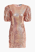 Thumbnail for your product : Rotate by Birger Christensen Katie gathered sequined mesh mini dress