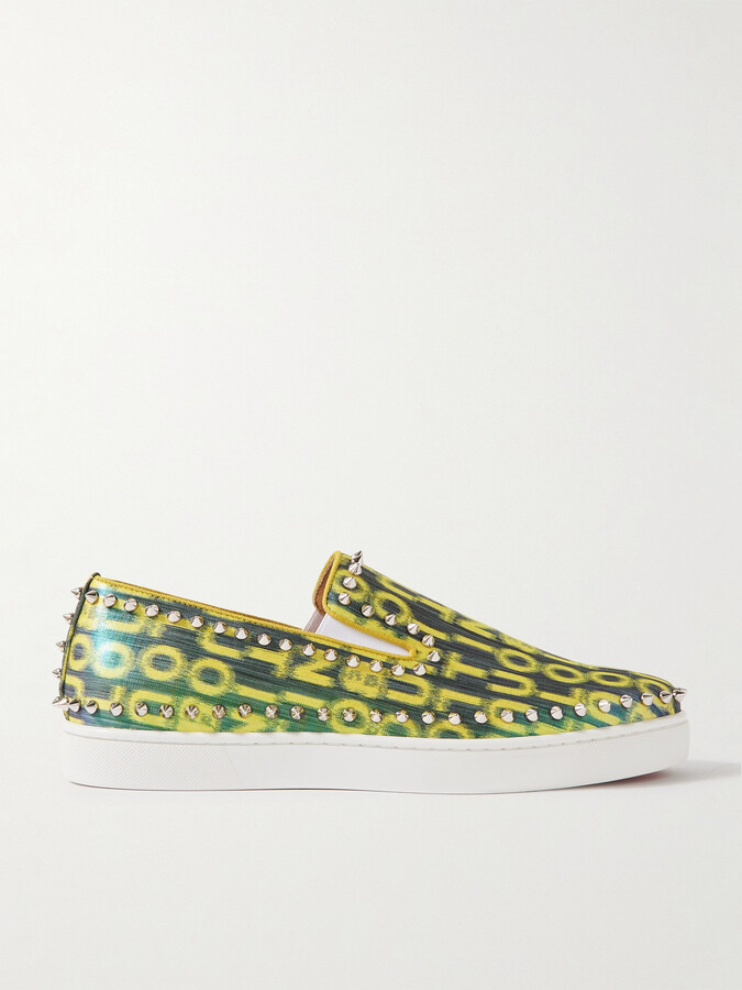 Pik Boat Spiked Glittered Logo-Print Canvas Slip-On Sneakers