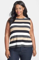 Thumbnail for your product : Vince Camuto Faux Leather Trim Stripe Sleeveless Top