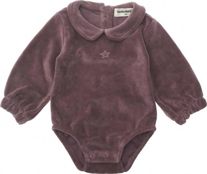 Tocoto Vintage Kid's Velvet Bodysuit In Plum