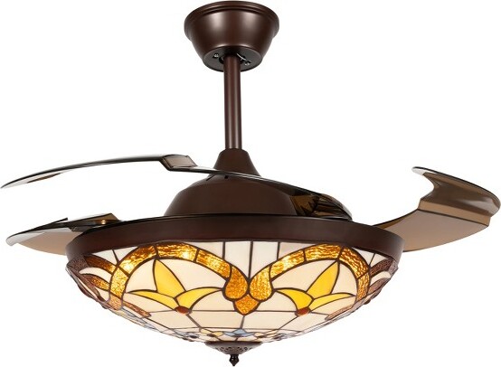 YIYIBYUS42InchesTiffanyStyleCeilingFanwithRemoteandRetractableBlades