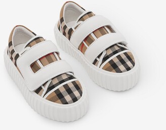 Burberry Childrens Vintage Check Cotton and Leather Sneakers Size: 9