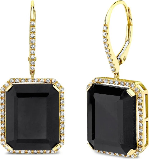 Shay 18K yellow gold portrait black onyx and diamond earrings